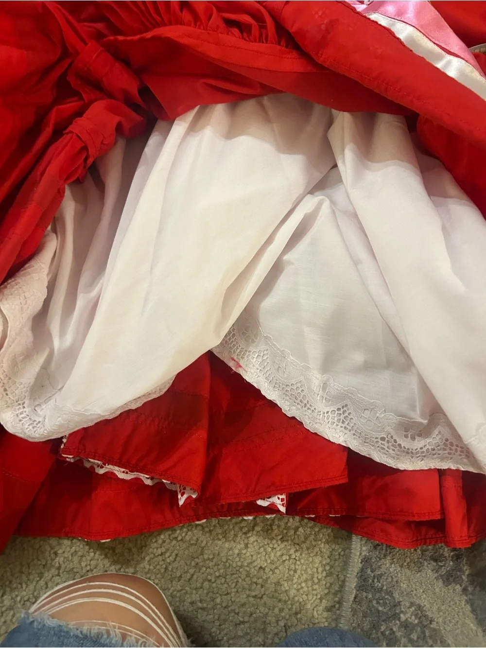 Girls' Red Traditional Jalisco Dress with Multicolor Trim
